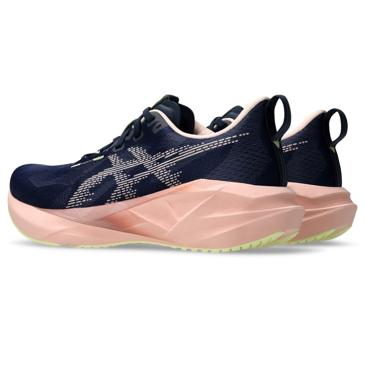 ASICS Novablast 5 Femme Bleu marine-Rose / Midnight-Breeze — vue avant intérieure (1012B765-400)