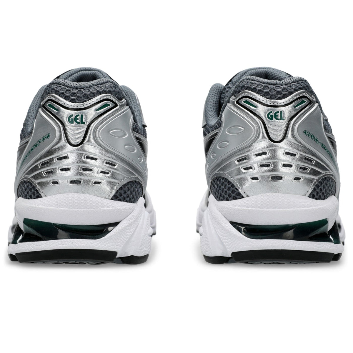 ASICS GEL-Kayano 14 Gris / Argent / Vert – vue arrière